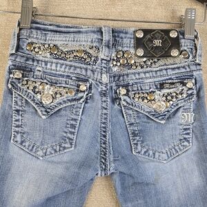 Miss Me Jeans sz 10 Girls Bootcut Distressed (24x28) Embellished Bling (F29)